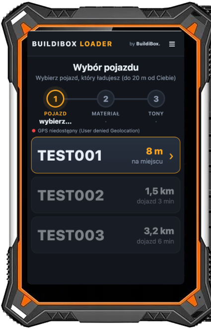 Tablet przemysłowy z aplikacją BuildiBox Loader dostarczany w ramach usługi